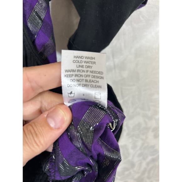 Coogi Shirt Dress 2X Black Purple Silver Belted Studded Logo Smocked Waist Y2K - Picture 11 of 16